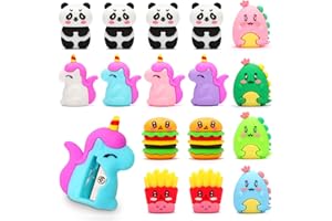 OPPZZIT® 16Pcs Temperamatite in Gomma Cartone Animato, Mini Temperamatite per Cancelleria per Bambini, Gadget Compleanno Bambino, Regalini Fine Festa Compleanno Bambini Invitati