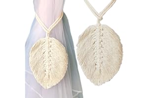 SZXMDKH 2 Stück Raffhalter Boho Vorhanghalter Blätter Baumwolle Makramee Gardinenhalter Vorhang Zugband Gardine Beige Baumwollseil Holdbacks Tiebacks Clips Feder Seilhalter (2 Stück), Weiß, 14.5*12CM