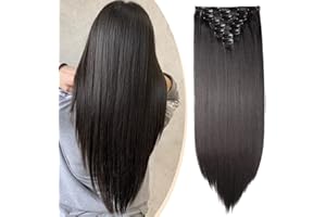 S-noilite Set 8pcs Clip in Hair Extensions Extension Clip Capelli Veri Testa Piena 18Clips Parrucchino 58cm Dritto Nero naturale