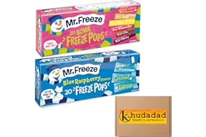 KHUDADAD Mr Freeze Ice Pops - Naturally Flavoured Ice Lollies - Blue Raspberry & Sour Flavour Vegan Friendly Freeze Pops, 20 x 45 ml