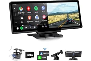 NVKHG Wireless Carplay für CarPlay/Android Auto, mit 9,3 Zoll Carplay Touchscreen, Dualkamera, 4K+1080P Dashcam & Rückfahrkamera, mit AUX IN/Bluetooth/FM/GPS/Siri/Google Assistant