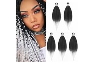 CYBELLEZA 65cm Extensiones de Pelo Sintético para Trenzas Africanas Braiding Twist Crochet Hair EZ Trenzado Yaki Profesional Cabello Pre Stretched Braiding Hair Postizo 5 Piezas, Negro&Blanco