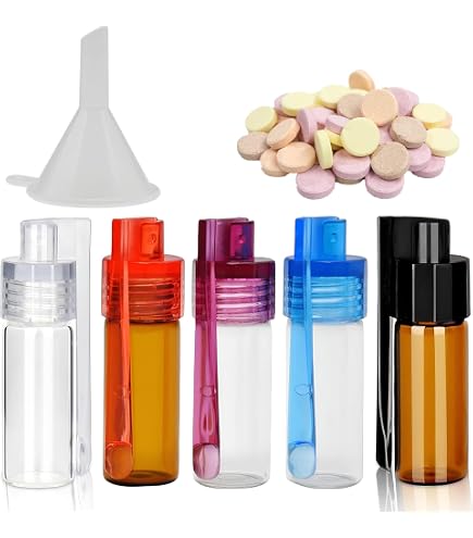 6 Stück Gewürzpulver Dosierer, Schnupftabakdose Gewürzpulver Werkzeug Set mit Löffel und Trichter, Kleine Aufbewahrungsflasche für Salz Pfeffer Gewürze, Integrierte Dosierer Pulver für Camping Reisen