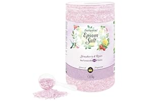 Nortembio Sales de Epsom 100% Fragancia Fresa y Rosas 1,25 kg – Fuente Natural de Magnesio | Con Vitamina C y E Hidratante | Para Baños Relajantes, Spa y Cuidado de la Piel + E-Book Gratis