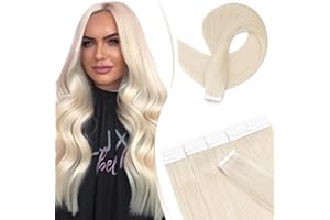 Elailite 20 Pcs Tape in Extensions Human Hair Thin Type 1.5g/pcs - Seamless Skin Weft Hair Extensions 100% Real Natural Remy Hair (#70 Bleach White, 22 inches)