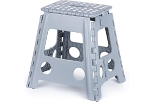 LIVIVO Folding Step Stool – Compact and Lightweight Two Tier Anti Slip Stepping Stool - Folds Flat with Carry Handle for Easy Storage and Transport (Grey)