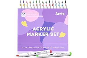 Arrtx Rotuladores de pintura acrílica de 30 A, marcadores de pintura acrílica, punta de pincel, marcadores acrílicos para pintura de roca, madera, cerámica, vidrio, lienzo, metal, plástico, tela