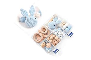 Artlatu 81 Stk Makramee Holzperlen Set,29 Silikon Perlen 26 stk Holzperlen,12stk 20mm Häkeln Holzperlen, 2stk holzclip,20m Bastelseilen, für DIY Schmuck Herstellung DIY Handwerk Makramee (blue)