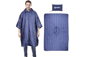DUKUSEEK Outdoor Camping Blanket with Hoodie, Warm Sleeping Bag Cloak Winter Camping Poncho, Wearable Lightweight Quilt for Travel, Picnic, Hiking, Beach, Stadium 79" X 56"