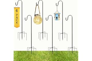 ZVO Hirtenbogen Gartenhaken, 96CM Metall Schäferhaken Hoheverstellbar Gartenstecker mit Haken, Gartenstab Rankstab Schäferstab Halterung für Solarleuchten Pflanzkörbe Weihnachtsbeleuchtung (6pcs)