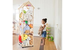 BIBOKLTIY Organizador Peluches en Madera, Organizador Juguetes Infantil de Peluches, Guarda Peluches con Reudas a 360°y Frenos, Portaositos de Peluche para Habitaciones Infantiles, Salas de Juegos, etc.