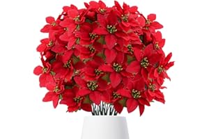 pangutheos 6 Piezas Flor de Pascua Artificial, 33 cm Flores Navidad, Hechos de Seda Flores Artificiales Decoracion Navidad para Decoración Navideña Hogar y Fiestas