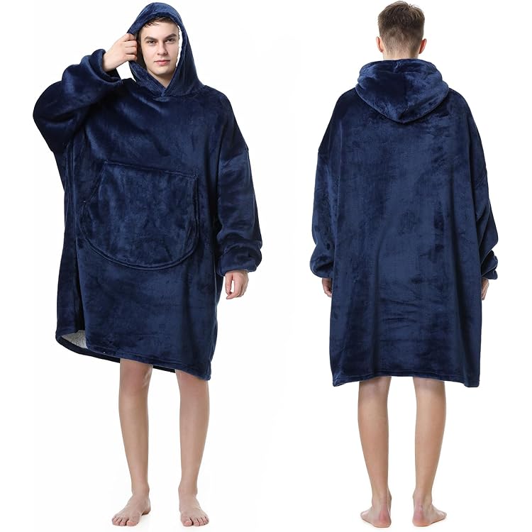 Draagbare Deken Hoodie, Oversized Sherpa Fleece Sweatshirt Deken Met Gigantische Capuchon Zakken En Mouwen Voor Volwassenen Warme En Gezellige Grijze Hooded Deken