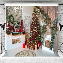 AIIKES 8x8FT Merry Christmas Backdrop Indoor Stairs Holly ...