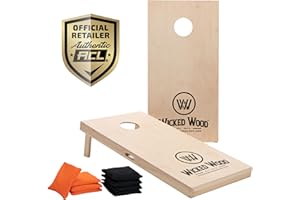 ‎WICKED WOOD GAMES Cornhole Set – 120 x 60 cm - Sackloch Spiel – Wicked Wood – offiziell ACL-lizensiertes Set of Boards – 2 x 4 Cornhole säckchen 450gr - Cornhole Spiel Outdoor
