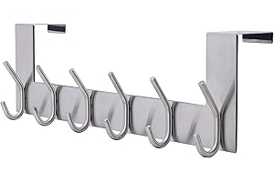 Dseap Over The Door Hook Hanger - 6 Hooks Over Door Coat Rack for Clothes Hat Towel, Brushed Nickel