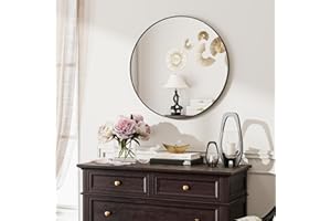 ‎KOONMI Koonmi 60cm Runder Spiegel Schwarz Spiegel Rund Wandspiegel mit Rahmen aus Aluminiumlegierung für Badezimmer, Waschtisch, Wohnzimmer, Schlafzimmer, Eingang Wanddekoration