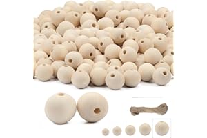 Ziamzra 120 Stück Holzkugeln mit Loch 20mm Holzperlen Natur Holzkugeln Runde Holzperlen zum Auffädeln mit Bastelseilen Holz Perlen mit 5 Buntstift und 20m Hanfseil für DIY Schmuck Halskette Armband