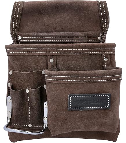 WrightFits Leather Tool Pouch Double Nail Pocket Work Tool Holder Brown Pouches