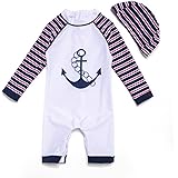 BONVERANO Costume Intero Neonato Manica Corta Protezione UV 50+ con Cuffia