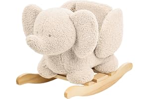 Nattou Animal à Bascule en Tissu Doux, Eléphant à Bascule, avec Ceinture de sécurité, Joyeux Balancement d'avant en arrière, Végétalien, 60 cm, Lapidou, Polyester/Bois, Ecru
