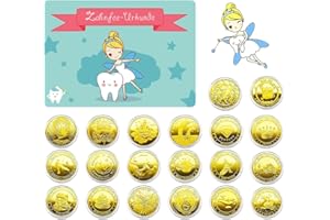 songyea 20 Stück Zahnfee Münze mit Verschiedenen Mustern und 20 Stück Zahnfee Urkunden, Zahnfee Geschenke Mädchen Jungen, Verlorenen Zahn Kinder Geschenke Souvenir