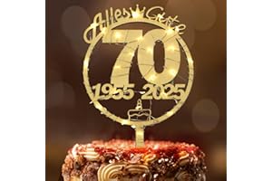 Tortendeko 70 Geburtstag Frau Mann, Seutgjie 70. Geburtstag Cake Topper Holz mit LED Lichterkette 1955 bis 2025 Kuchen Deko