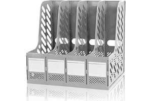 KXF Plastic A4 File Organiser Desktop Office Organizer Documents Magazines Holder Office Desk Storage Kitchen Organiser Rack Dividers 4 Compartments File Frame Cabinet Home School Folder Bookshelf