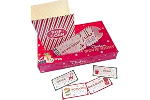 Widdle Gifts Christmas Movie Night Snack Trays Pack of 6 Popcorn Boxes, Tickets and Coupons