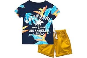 BINIDUCKLING Boy Short Sleeve T-Shirt and Shorts Kid 2 Pcs Summer Outfit Clothing Set