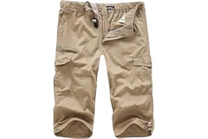 LUI SUI Pantalones Cortos de Carga 3/4 elásticos Militares Casuales para Hombres Pantalones Cortos de Verano Capri con múltiples Bolsillos Sueltos