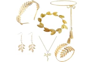 WPNCYK 6-Piece Set Greek Goddess Accessories, Greek Goddess Costume Women, Goddess Crown, Greek Goddess Costume Girls, Hairband, Leaf Hairband, Armband, Belt, Necklace For Party Bridal Wedding Halloween