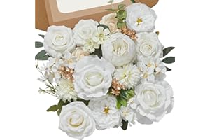 Serwalin Fleurs artificielles blanches réalistes en mousse de soie avec tiges, fleurs de gâteau de printemps pour bouquet de mariée, maison, fête, centre de table, arrangement floral