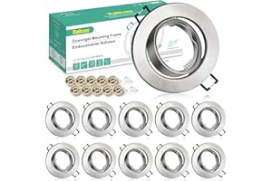 TAILCAS Marco Foco Empotrable GU10, 10 Pack Marcos Focos Downlight LED Empotrable Metal Cepillado Redondo con Portalámparas GU10, Ф 65-80mm, Ángulo basculación 30°, Para 50mm Lámparas De Led O Halógena