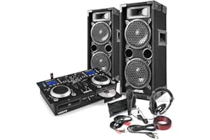 MAX Complete DJ Setup - CD Mixer, Amplifier & Dual 6" Speaker Packages with Microphone, Headphones - High-Performance Professional DJ Amplifier and Speaker Packages