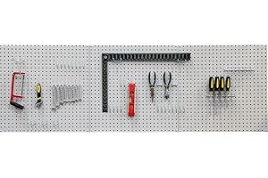 Seville Classics Perforated Pegboard Set, Grey, Metal, 182.9 x 60.9 cm, 46 hooks