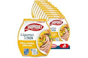 SAUPIQUET - Légumes & Thon - Maïs, Carottes, Petits Pois - Salade Prête à Consommer - Température Ambiante - Idéal Pique-Nique - Poisson Issu Pêche Traçabilité Garantie - 9 Conserves (160 g)