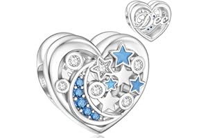 SEVENWELL Birthstone Charms for Pandora Charm 925 Sterling Silver Moon and Star Heart Birthstone Charms