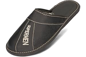 BeComfy Chaussons Homme Cuir VIP Pantoufles Hommes Confort Maison King Dad Supermen Relax 40-46 EU