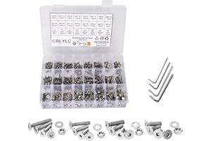 CRLYLC 580pcs M3 M4 M5 M6 Schrauben Set Hex flach-Knopf Senkschrauben,304 Edelstahl A2-70 Schrauben Muttern und Unterlegscheiben Sortiment Kit der mit Aufbewahrung Fall Box + Schraubenschlüssel