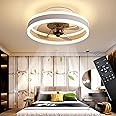 LED Ceiling Fans with Lights Reversible Remote, 6 Speeds Modern Bedroom Fan Ceiling Light Quiet Dimmable Small Ceiling Fan Light for Living Room, White 40CM