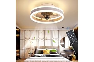 OMGPFR Reversible Led Ventilador Techo con Luz Silencioso y Mando 6 Velocidades Dormitorio Lamparas Ventilador de Techo Salon Moderno 24W Regulable Pequeño Luz Techo, Blanco 40CM