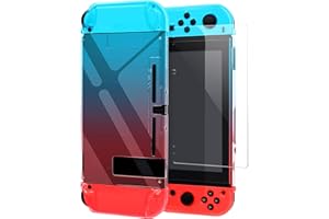 Dockable Protective Cover Case with Screen Protector Compatible with Nintendo Switch, YUANHOT Switch Hard Shell Case and Thumb Grip Caps Accessories, Crystal Plastic Case Protector - Gradient Blue Red