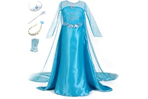 YOSICIL Vestido de Princesa Elsa Vestido Frozen Niñas Disfraz Traje de Cumpleaños ninas Fancy Dress nina Disfraz Elsa Princesa Cosplay con Accesorios traje de arrastre