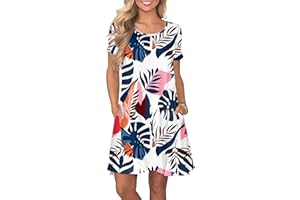 WNEEDU Vestido Verano para Mujer Vestidos de Camiseta Mangas Cortas Casual con Bolsillos