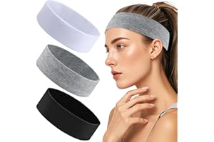 BODIIWULIU 3 Pezzi Sportiva Fascia Capelli, Fascia elastica da donna Banda sudata Unisex, Morbido antiscivolo Anti-umidità Fitness Fasce per Sport, Palestra, Corsa, Calcio, Ciclismo(Nero+Grigio+Bianco)
