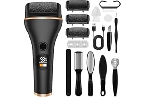 Mexgcom Lima Electrica Pies Durezas, Pedicura Profesional para Pies 18 Piezas Set con 3 rodillos de repuesto y 2 Velocidades con led y luz para Pies para el Cuidado de Los Pies y Pedicura, Negro