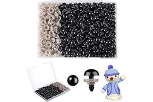 MUCUNNIA 200 ojos de seguridad de 12 mm para Amigurumi con arandelas, ojos de seguridad de plástico, color negro, para manualidades, manualidades, ganchillo, animales de peluche, manualidades