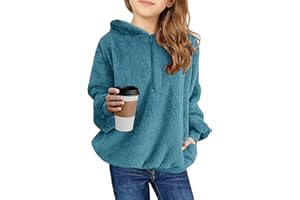 Imily Bela Kids Girl's Fuzzy Hoodies Sherpa Pullover Fleece Hooded Zip Sweatshirt Warm Tops with Pockets