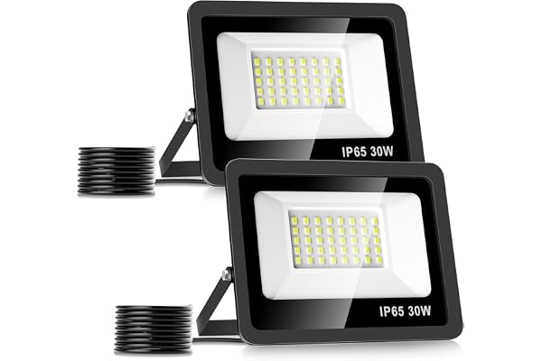 Realky 30W Projecteur LED Paquet de 2, 3000LM Spot LED 40LEDs Eclairage Exterieur IP65 Etanche, LED Projecteur Extérieur 6500K Éclairage mural d'extérieur pour Jardin, Patio, Garage, Entrée